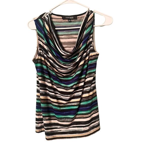 Le Suit Separates Sleeveless Blouse Green and Blue Striped Size medium - Picture 1 of 3